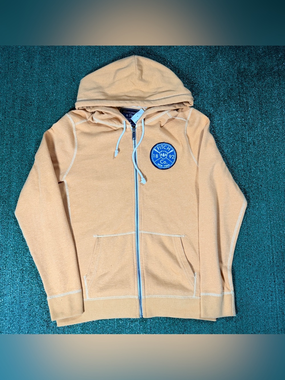 Y2K Mens Abercrombie & Fitch Full-Zip Hoodie Size Medium Yellow Logo Graphic